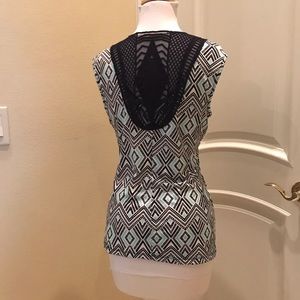NWOT AGB knit draped front / lace back top